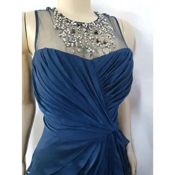 ADRIANNA PAPELL Beaded Twist Front Sz 6 Mesh Navy Women's Dress NEW#CB2